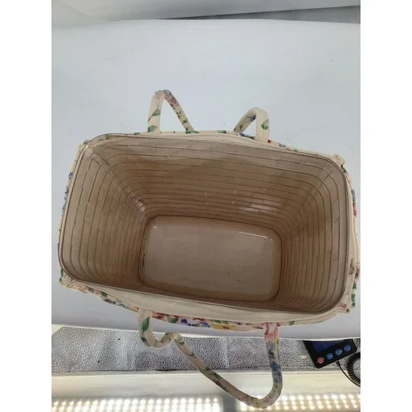 LONGABERGER HOMESTEAD Lined Tote Bag Ivory Color Floral With Embroidered Pocket - Picture 14 of 14